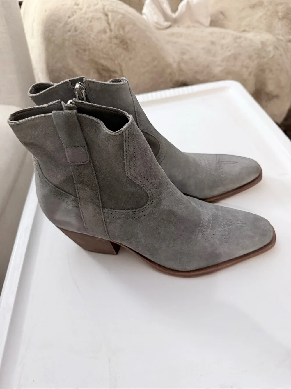 Dolce Vita Grey Suede Pointed Toe Ankle Booties with Side Zip